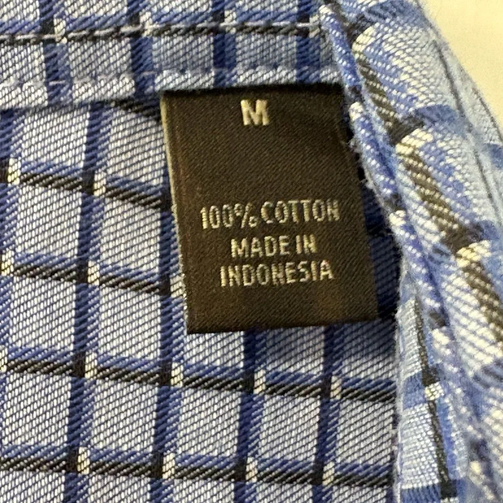 Tasso Elba‎ Shirt Mens Medium Long Sleeve Blue Plaid Button Up Dress Cotton EUC
